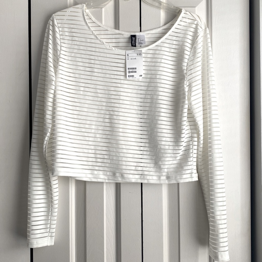 Sheer-striped cropped shirt